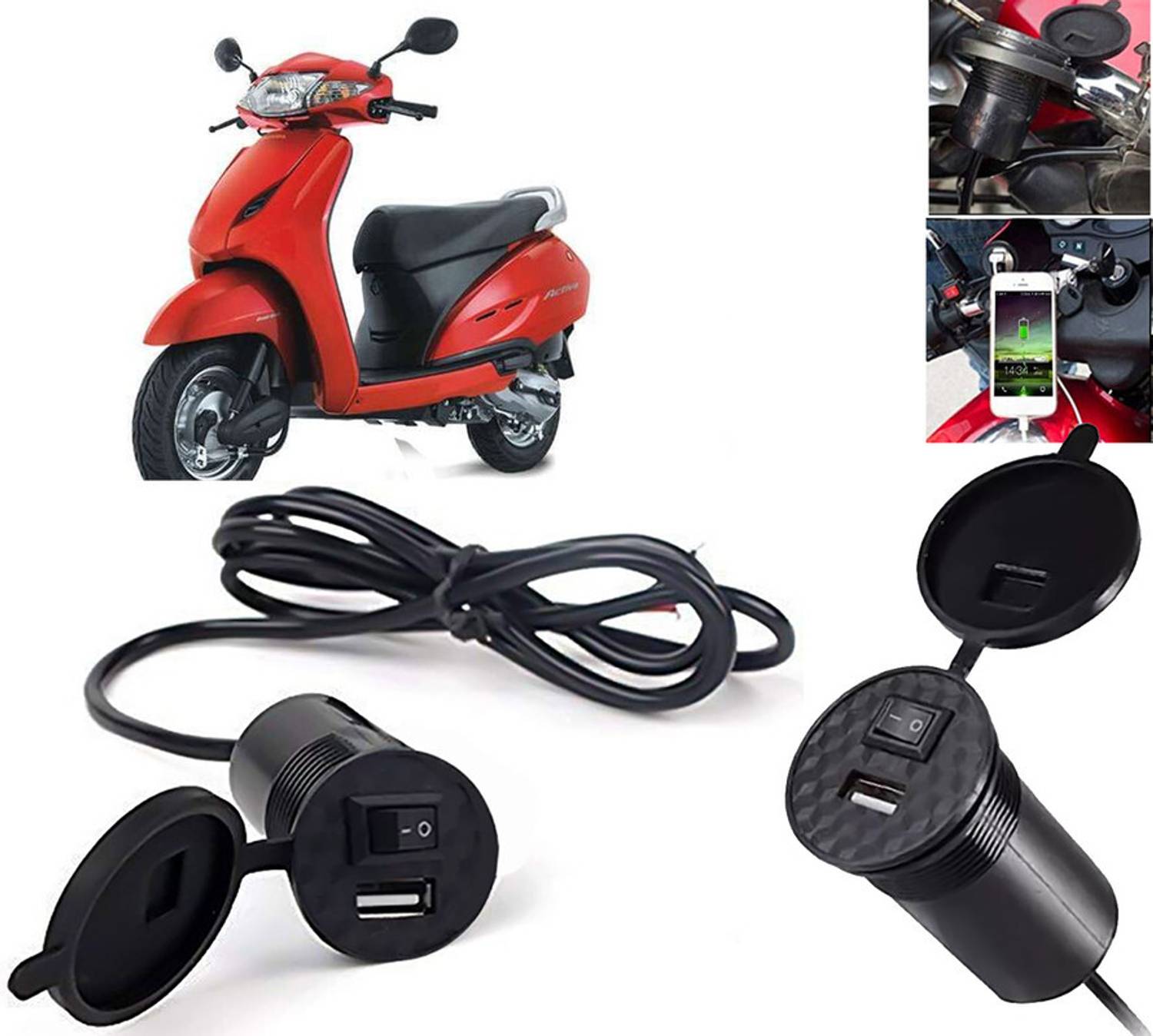 AUTO PEARL USB Mobile Charger For Bikes, Silicon Cover & On/Off Switch for Activa 1.5 A Bike Mobile Charger