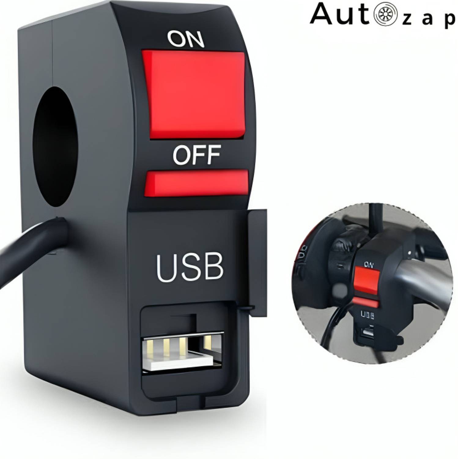 Autozap Bike Handlebar Universal Switch With USB 2 A Bike Mobile Charger