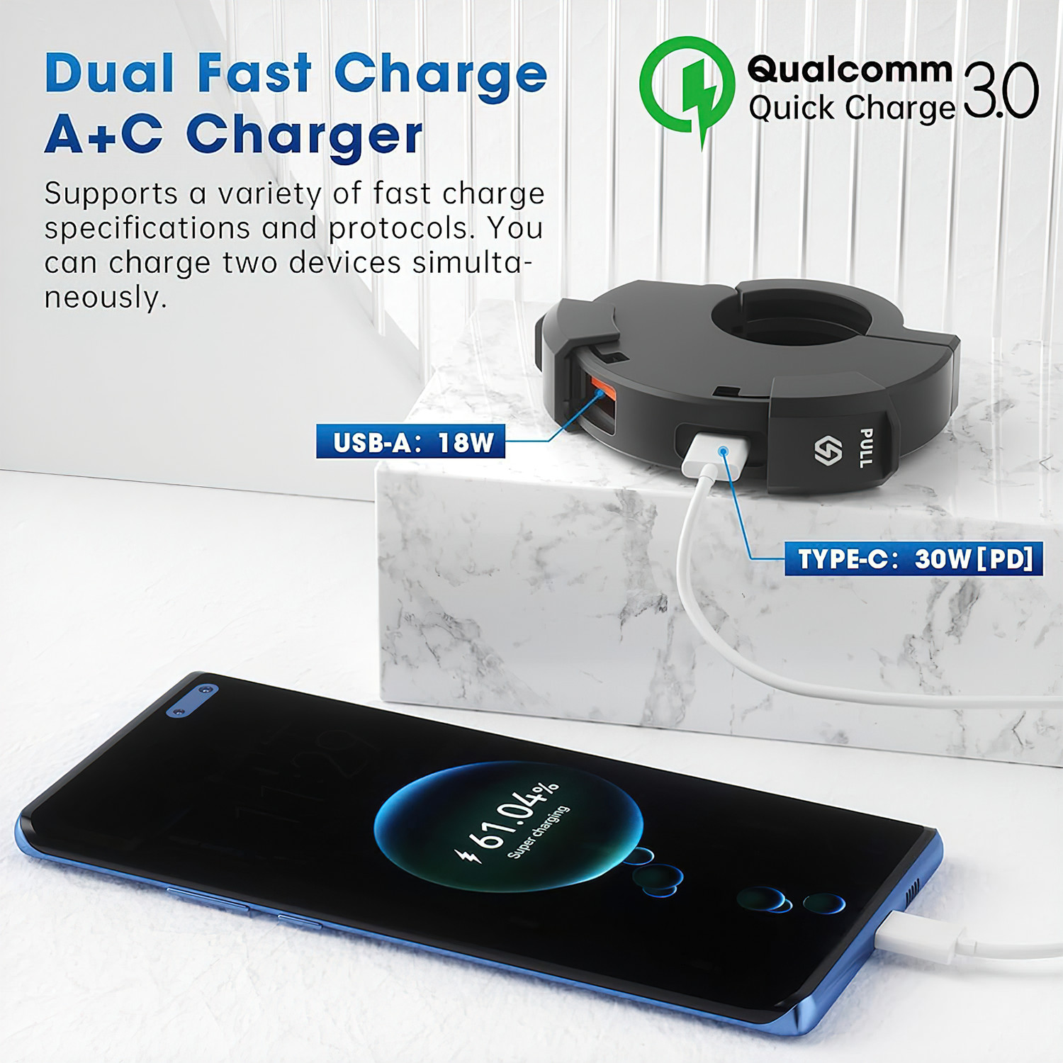 Image of Pivdo 12V-24V Dual Type C 30W & 18W USB 3 Bike Mobile Charger Fast Charging waterproof 3 A Bike Mobile Charger
