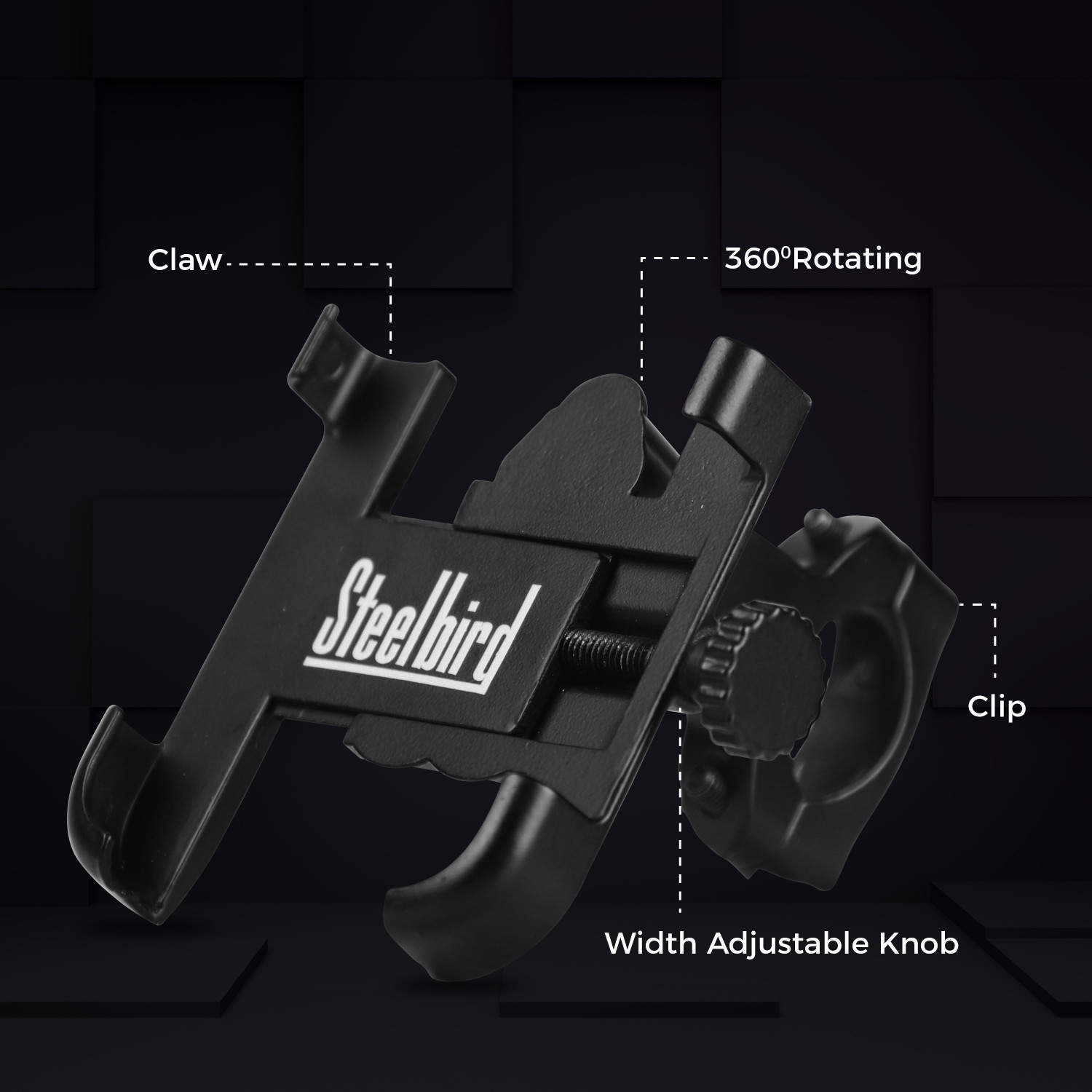 Image of Steelbird Universal Bike Mount Phone Holder with 360 Degree Rotating Handlebar Cradle Bike Mobile Holder (Black)