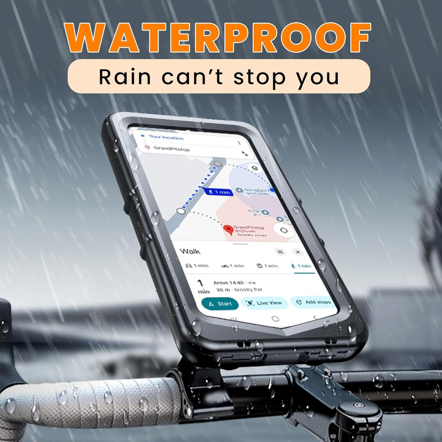 Image of GrandPitstop Waterproof Handlebar for Maps and GPS Navigation with 360 Rotation Phone Mount Bike Mobile Holder