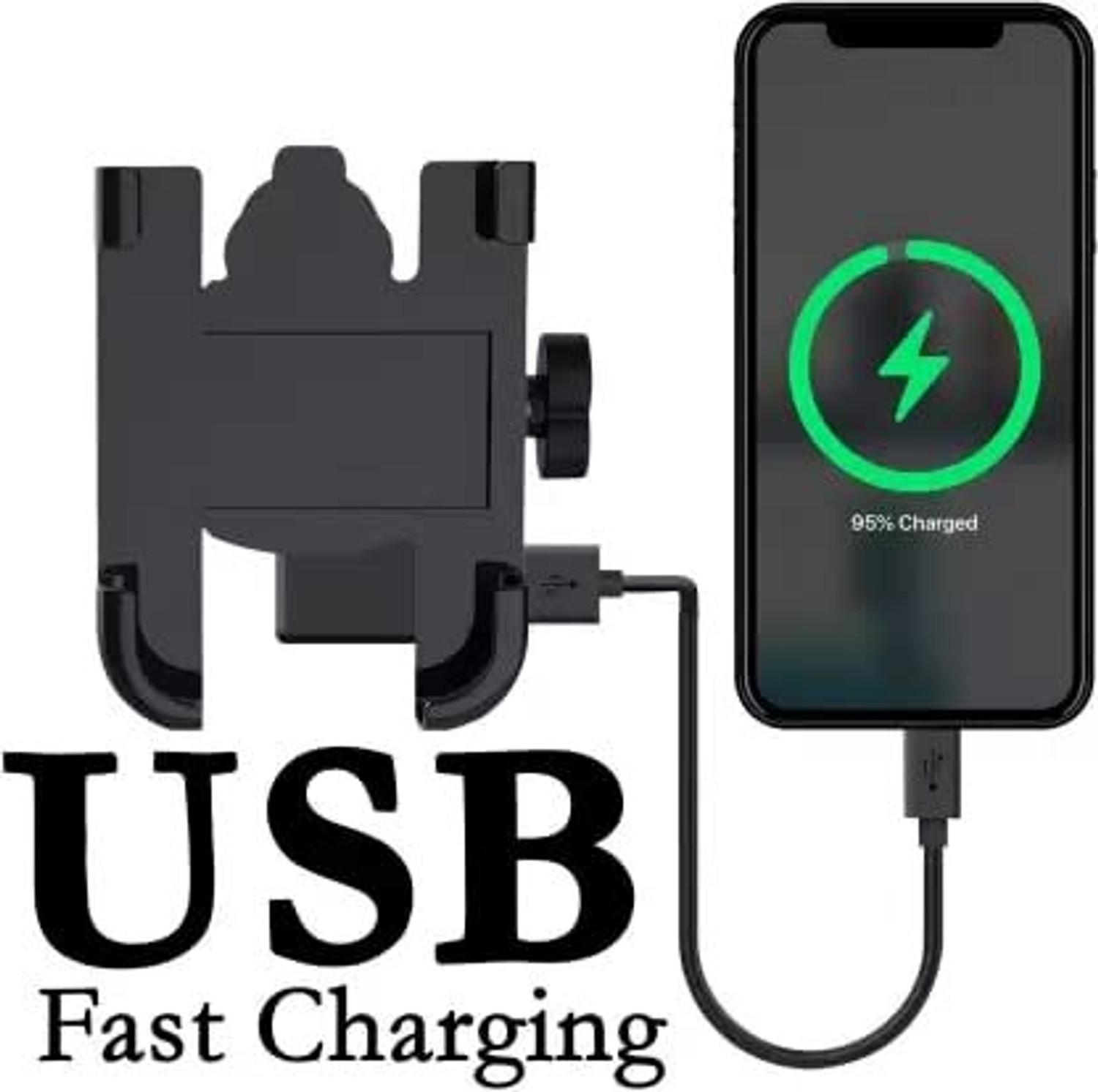 Image of Swaminex USB Bike Mobile Holder with Charging | Motorcycle Phone Mount Stand Bike Mobile Holder