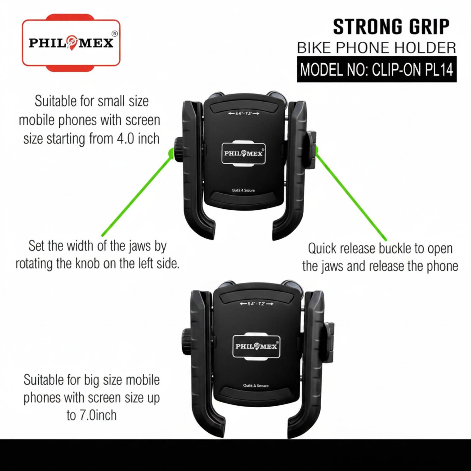 Philomex Anti-Vibration Damper Clip-On Bike Mobile Holder Black - Image 4
