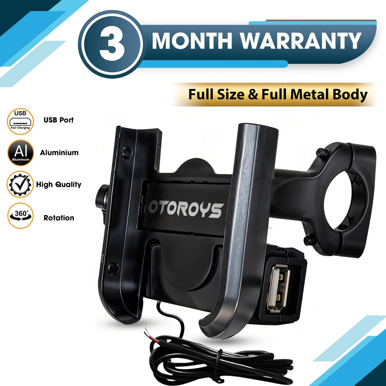 Image of Otoroys Universal Bike Mount Holder Metal Full Body with Charging Point Bike Mobile Holder