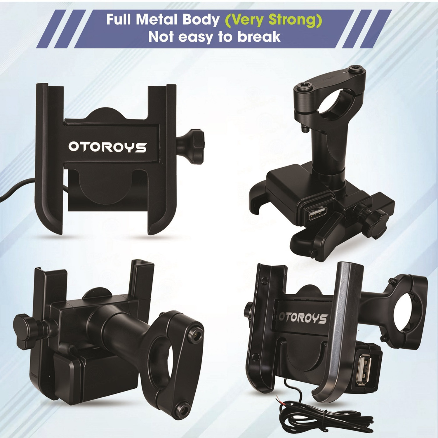 Image of Otoroys Universal Bike Mount Holder Metal Full Body with Charging Point Bike Mobile Holder