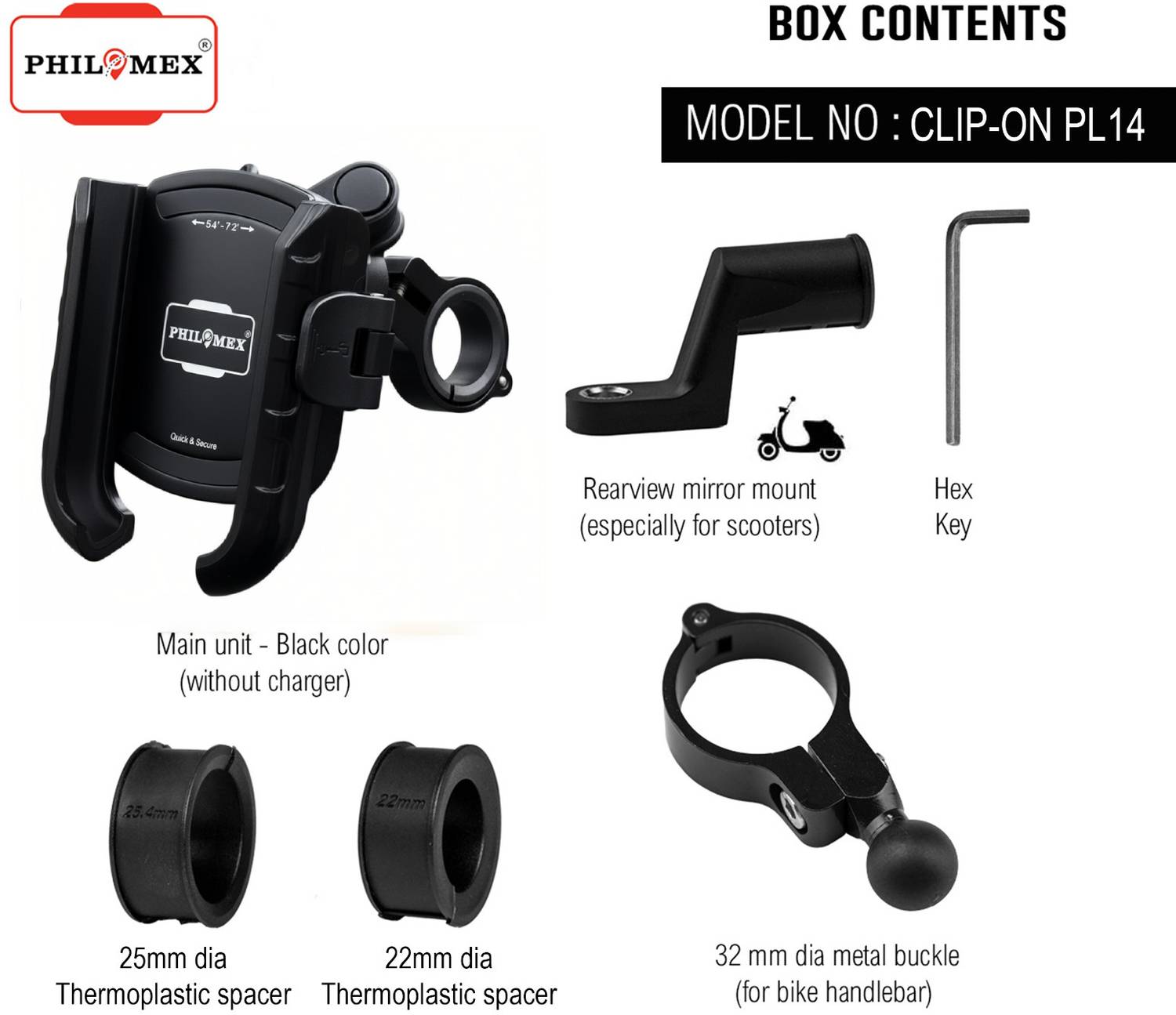 Philomex Anti-Vibration Damper Clip-On Bike Mobile Holder Black - Image 3
