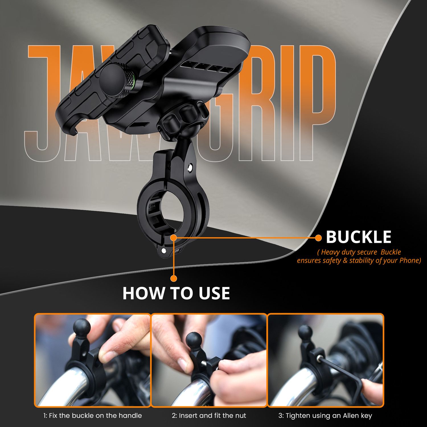 Image of GrandPitstop Jaw Grip 360 Rotation|Phone Mount for Motorcycle,Bicycle,Scooter|GPS Navigation Bike Mobile Holder