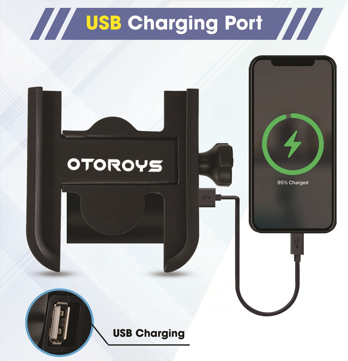Image of Otoroys Universal Bike Mount Holder Metal Full Body with Charging Point Bike Mobile Holder