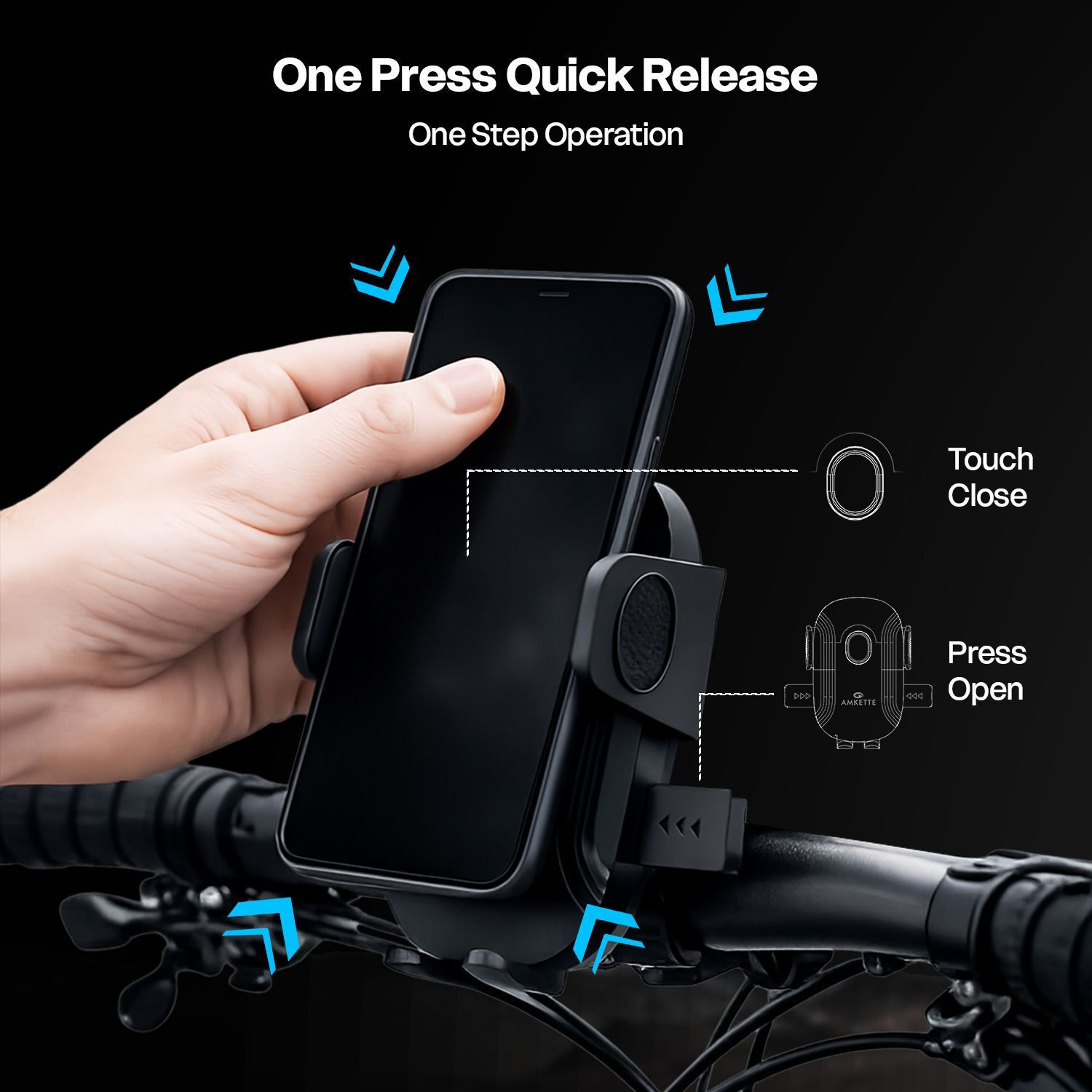 Image of AMKETTE iGrip Secure S Phone Mount with 360 Rotational 3-Layer Grip, Fits 3.5 inch-7 inch Bike Mobile Holder