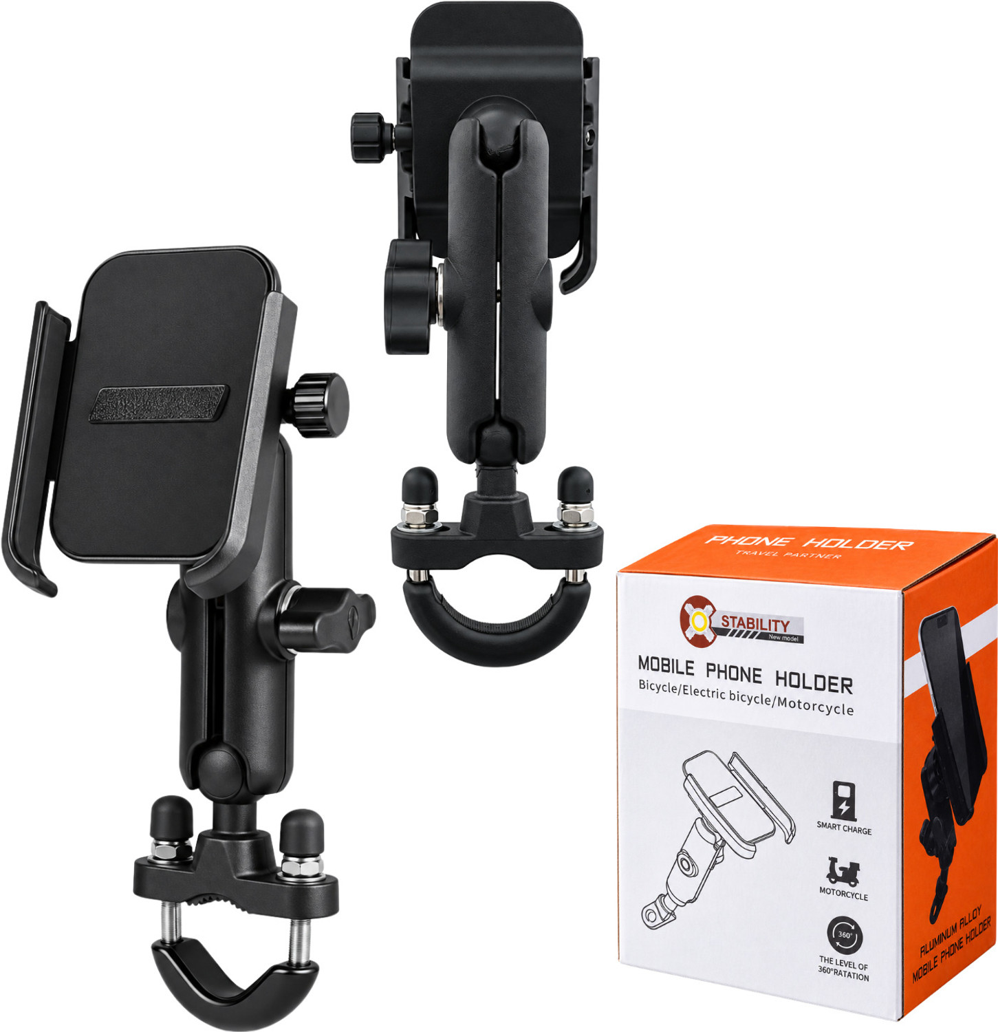 Image of FITRIC Premium Mobile Support Stand for Motorcycle and Bicycle Handlebars Bike Mobile Holder (Black)