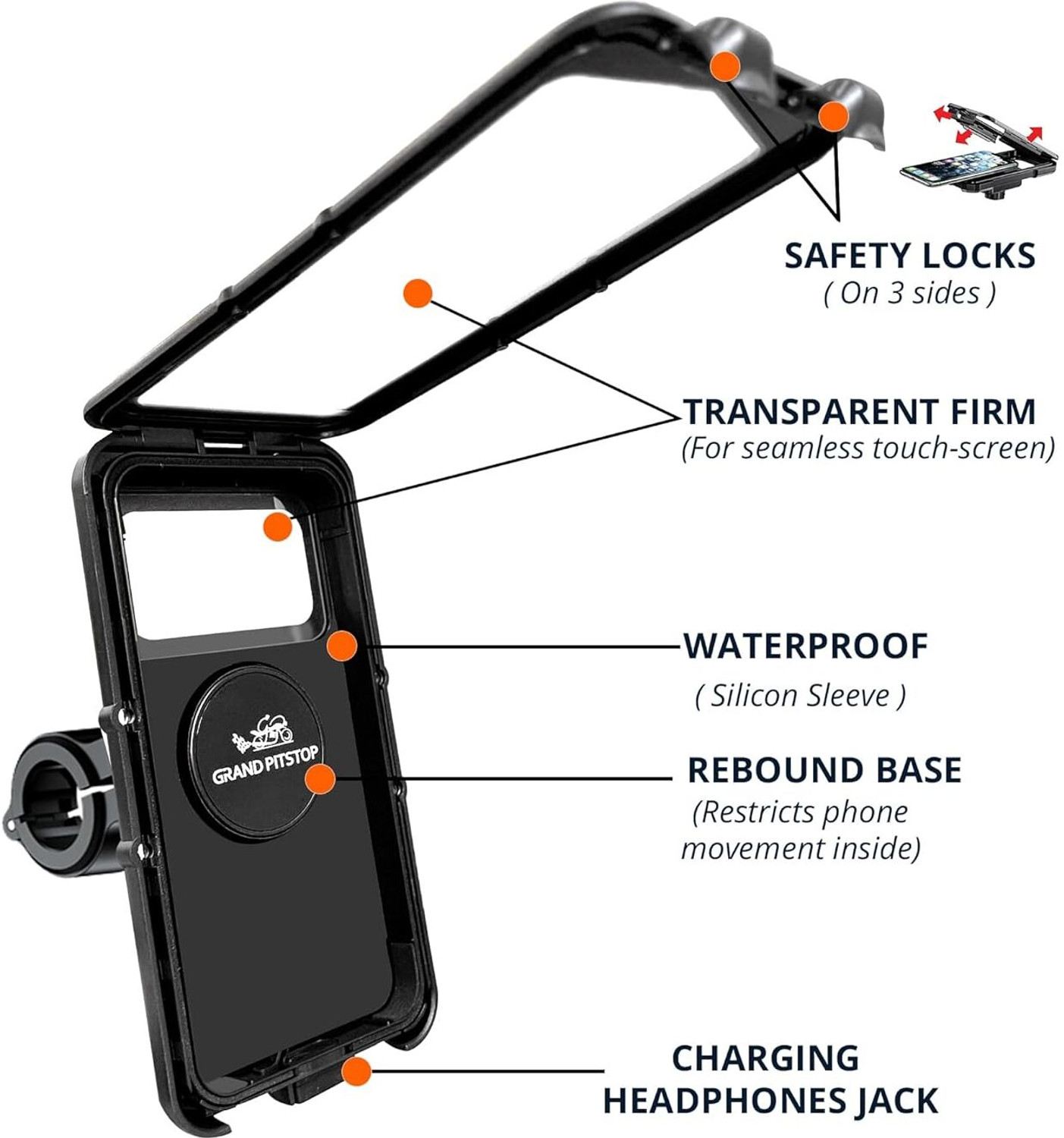 Image of GrandPitstop Waterproof Handlebar for Maps and GPS Navigation with 360 Rotation Phone Mount Bike Mobile Holder