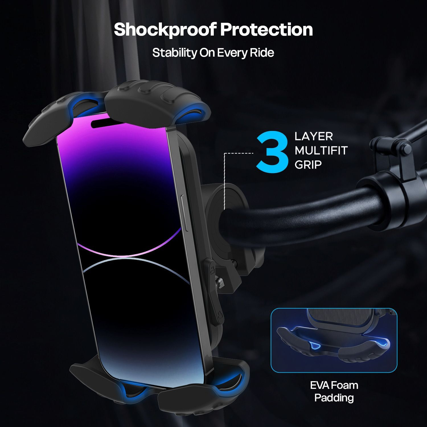 Image of AMKETTE iGrip Secure X Mobile Holder for Bike with One-Press Locking Bike Mobile Holder