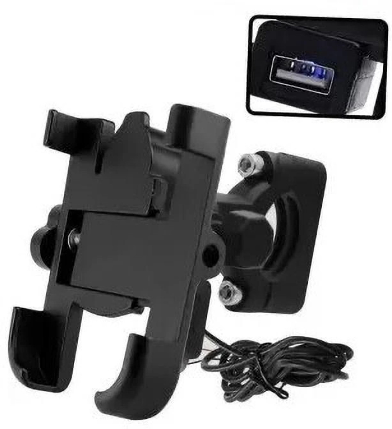 Image of Autofledge Universal Metal Body 360 Degree Rotating Handlebar Cradle Stand with USB Charger Bike Mobile Holder