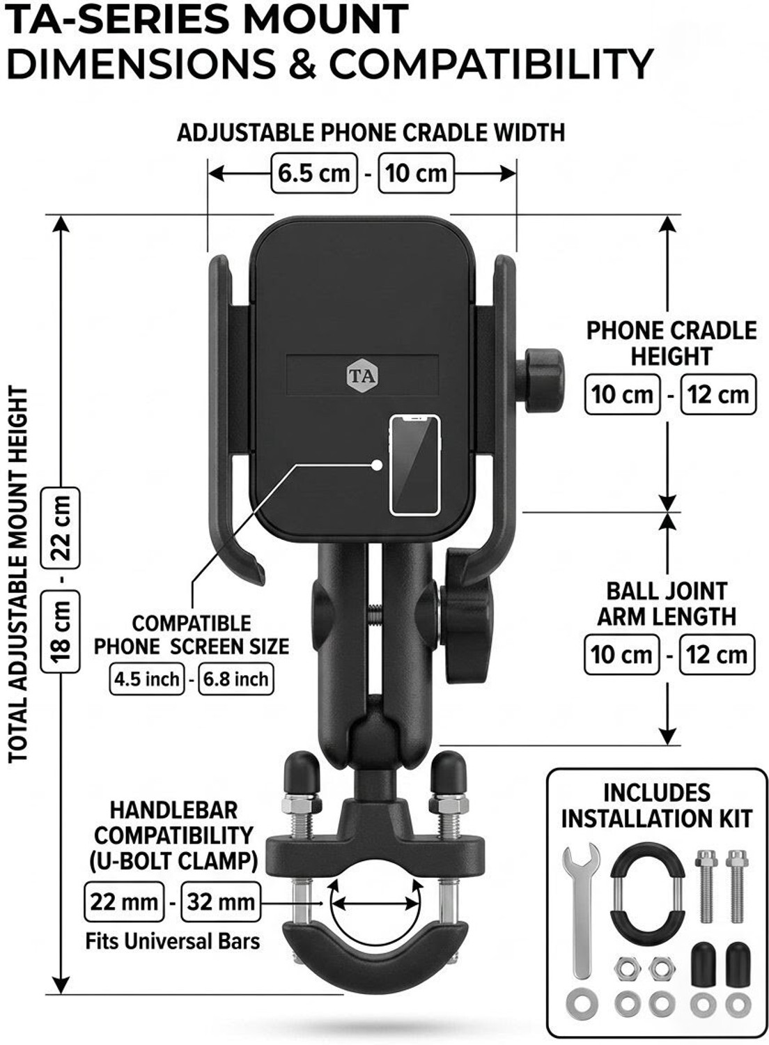 Image of TA Mobile Holder with U-Bolt Base for Bikes Bike Mobile Holder