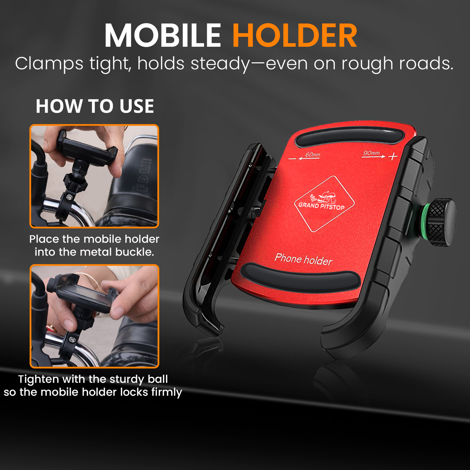 Image of GrandPitstop Jaw Grip 360 Rotation|Phone Mount for Motorcycle,Bicycle,Scooter|GPS Navigation Bike Mobile Holder