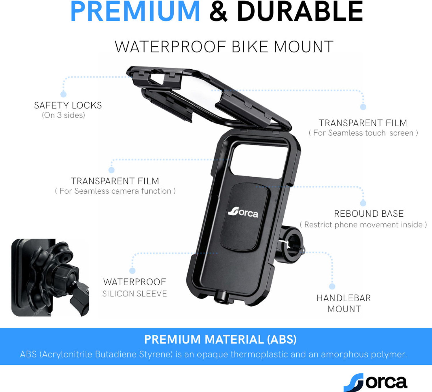 Image of ORCA FLEETTRACK ORCA FC3 Pro+ Waterproof Bike Mount, 360 Vibration Holder Bike Mobile Holder