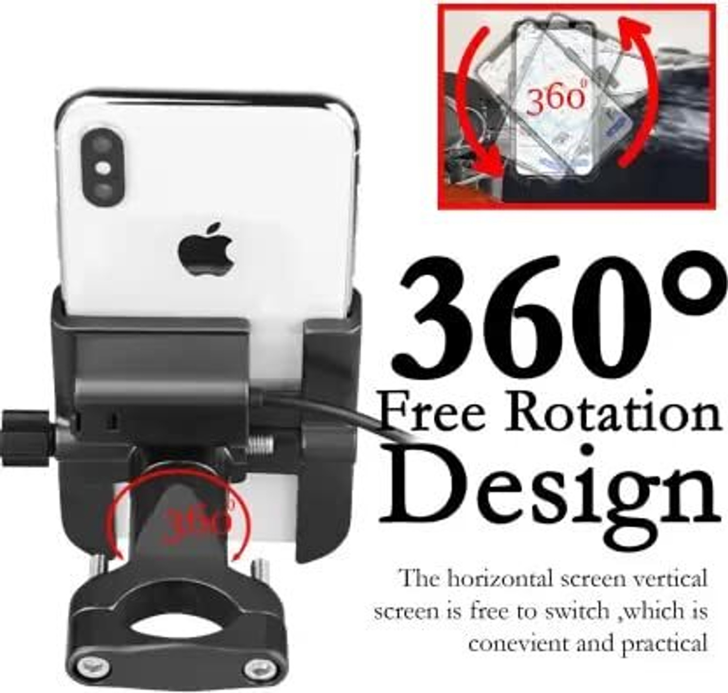 Image of Swaminex USB Bike Mobile Holder with Charging | Motorcycle Phone Mount Stand Bike Mobile Holder