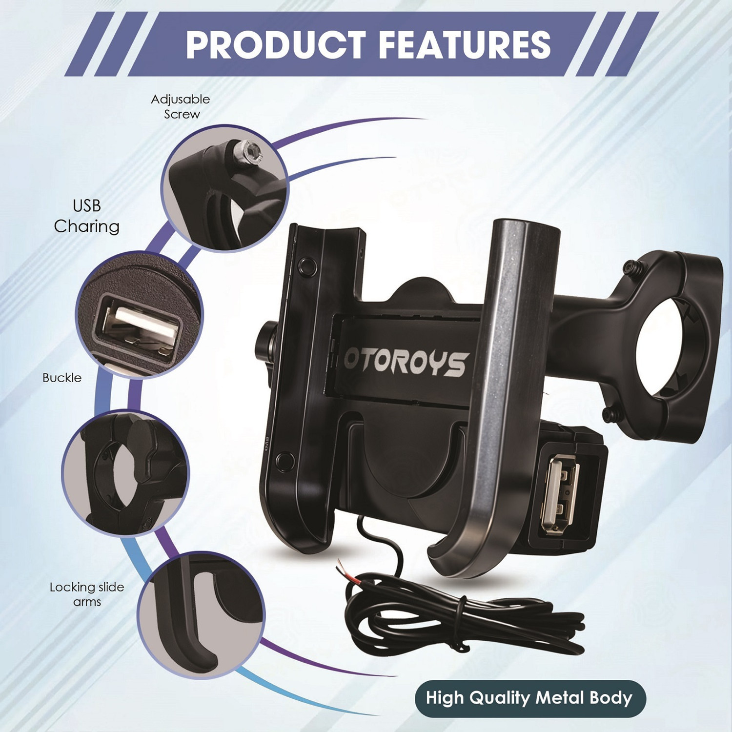 Image of Otoroys Universal Bike Mount Holder Metal Full Body with Charging Point Bike Mobile Holder
