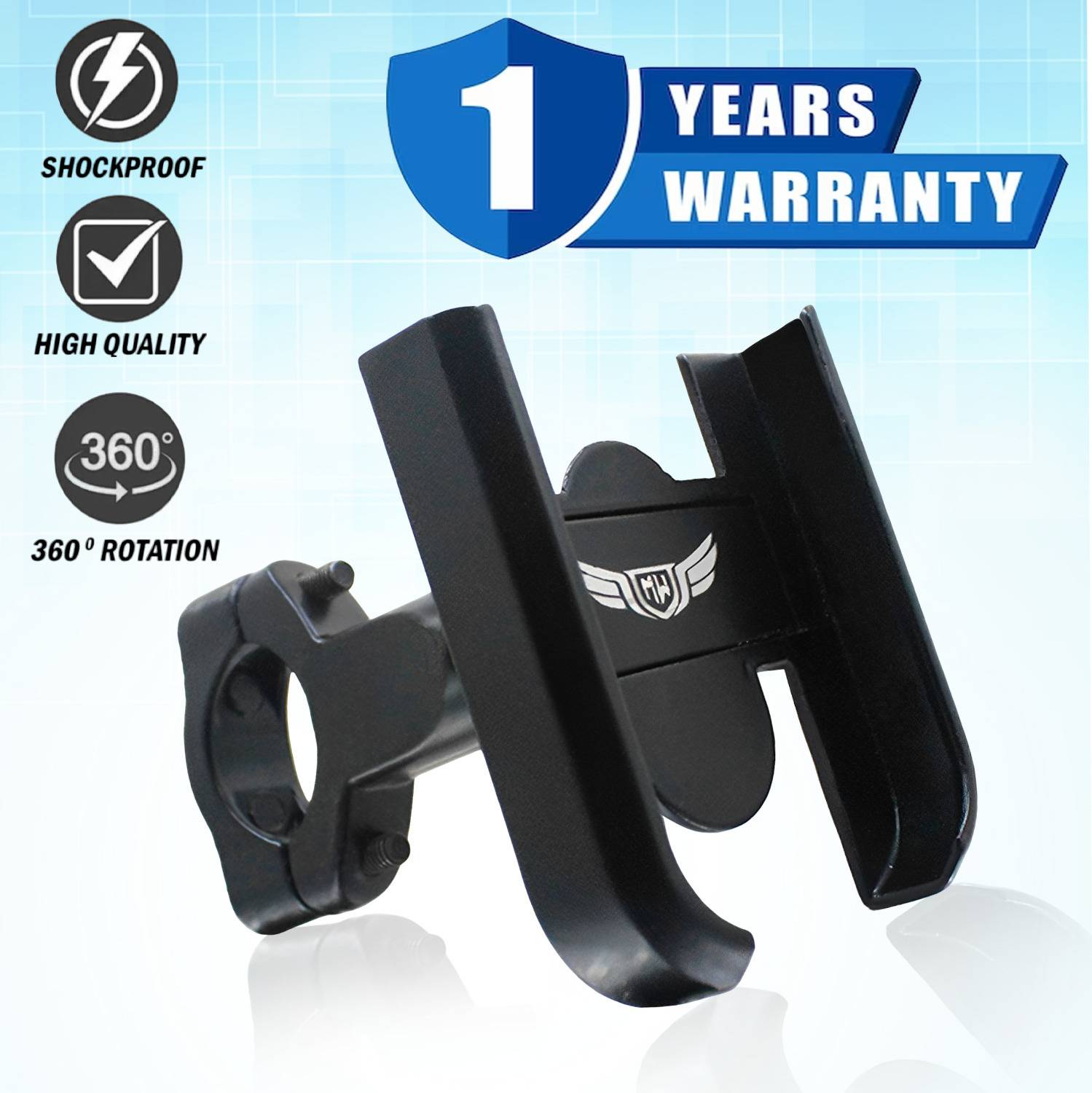 ASRYD Motorcycle & Bicycle Handlebar Holder Black Aluminum Easy Fit in All Smartphones Bike Mobile Holder