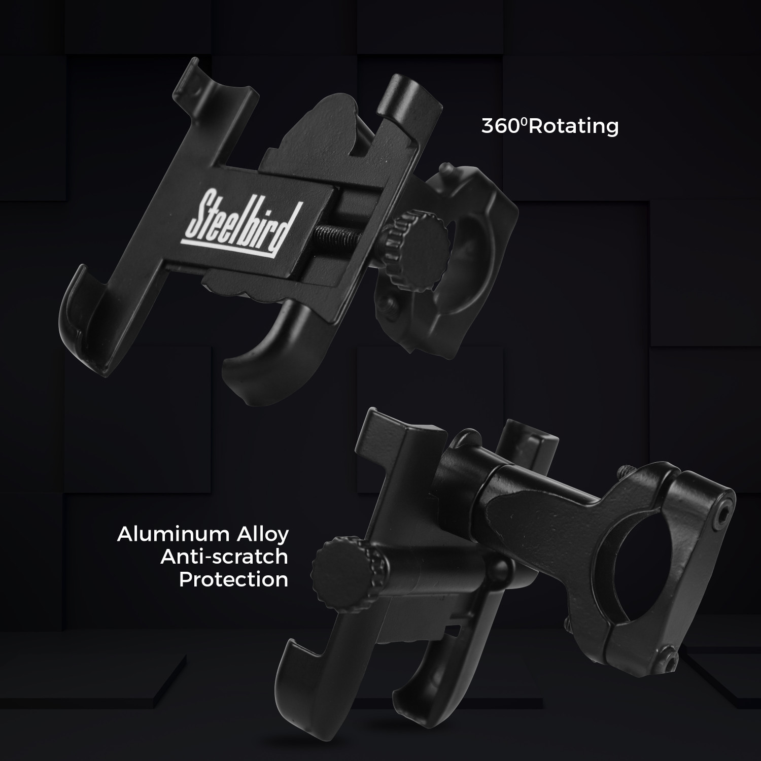 Image of Steelbird Universal Bike Mount Phone Holder with 360 Degree Rotating Handlebar Cradle Bike Mobile Holder (Black)