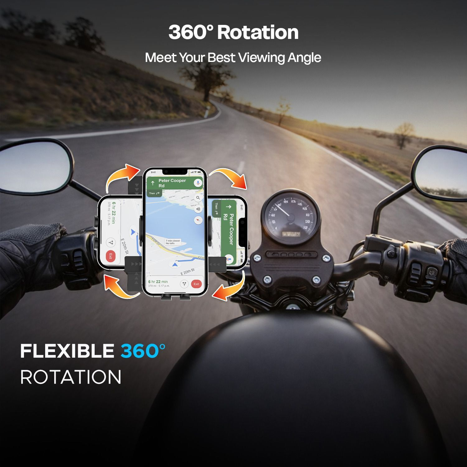 Image of AMKETTE iGrip Secure S Phone Mount with 360 Rotational 3-Layer Grip, Fits 3.5 inch-7 inch Bike Mobile Holder