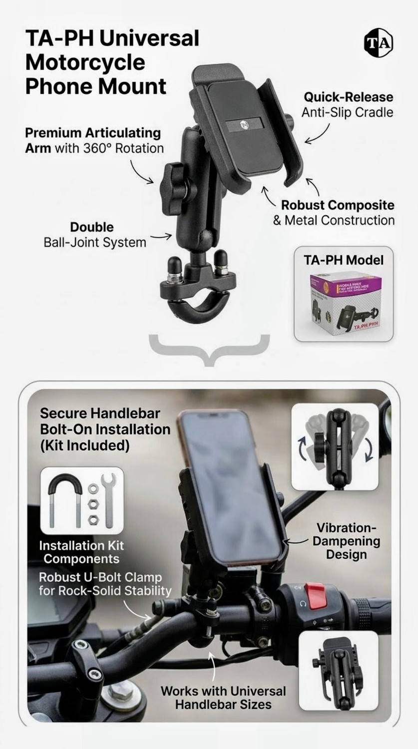 Image of TA Mobile Holder with U-Bolt Base for Bikes Bike Mobile Holder