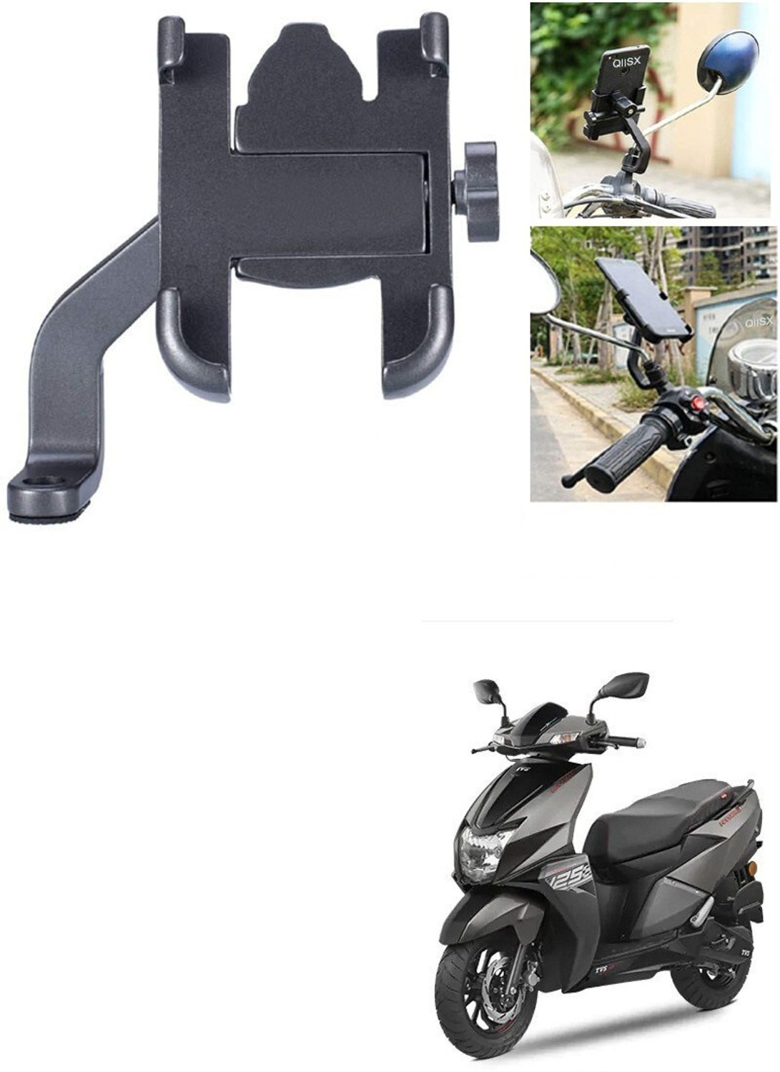 Image of Ultra Wise Mirror Fitting Metal Mobile Holder For TVS NTORQ Bike Mobile Holder