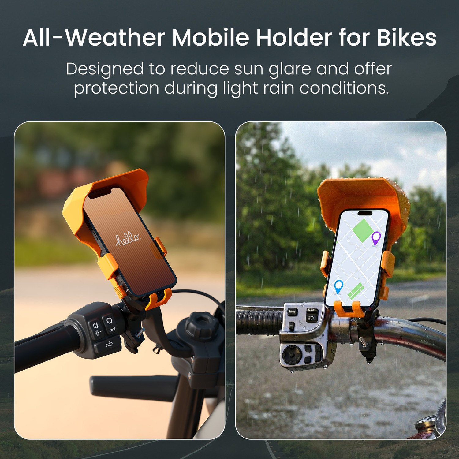 Image of Hold up All-Weather Bike Mobile Holder with Sunshade & 360 Rotation Bike Mobile Holder