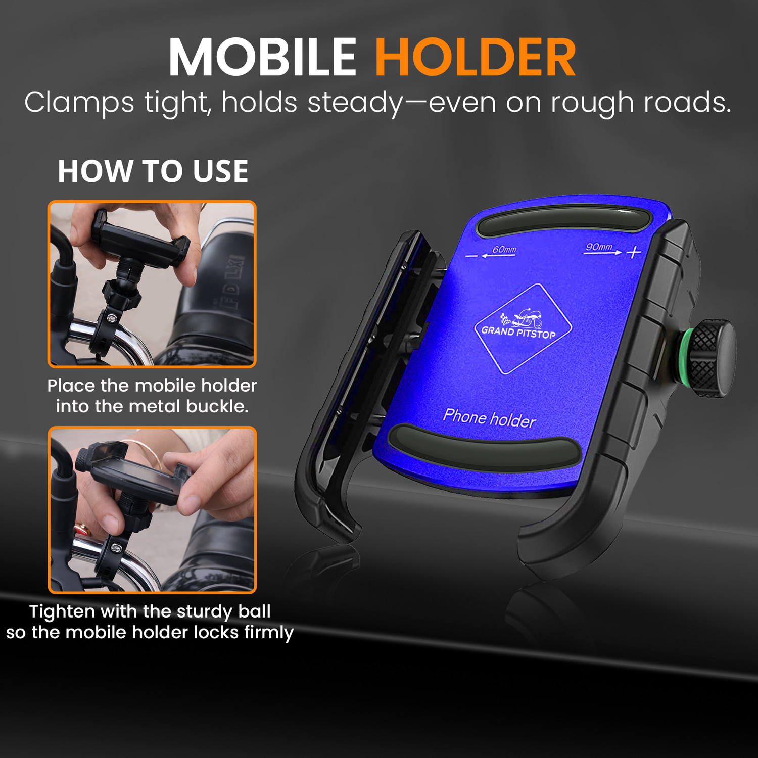 Image of GrandPitstop Jaw Grip 360 Rotation|Phone Mount for Motorcycle,Bicycle,Scooter|GPS Navigation Bike Mobile Holder
