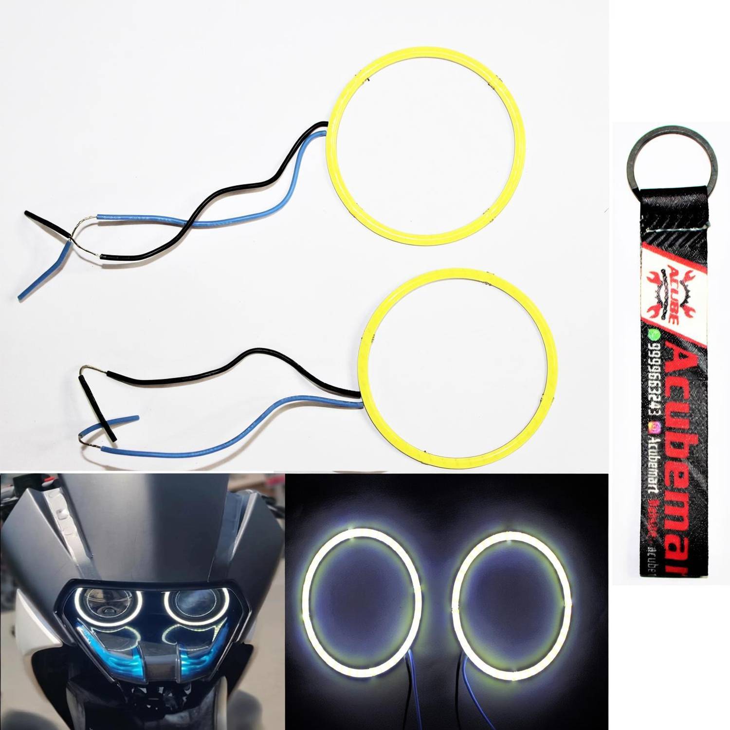 acube mart KTM RC200/390 ring light /Demon / Angel Eyes white with AM key chain Projector Lens