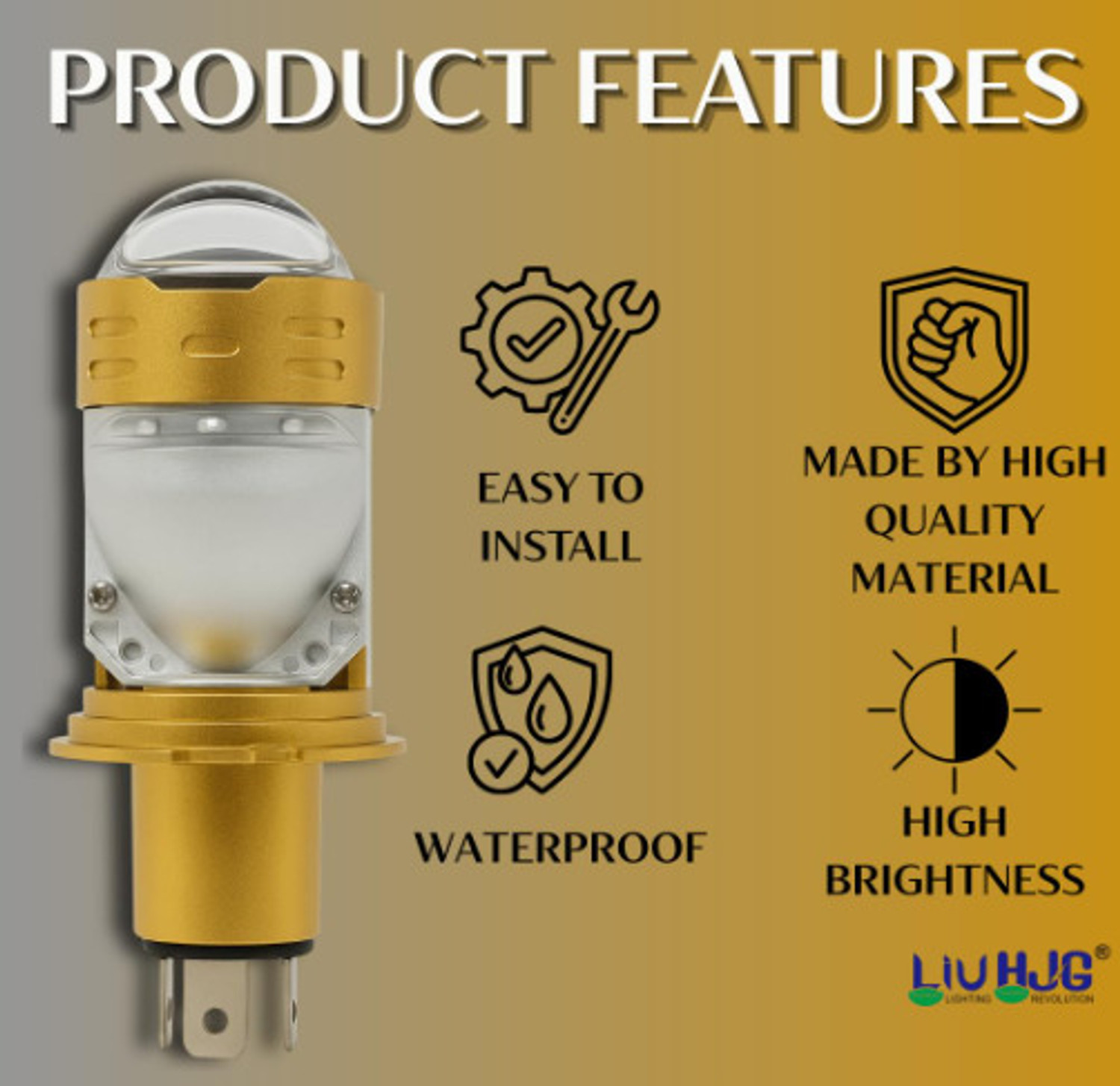Image of VPL LIU HJG Golden H4 Projector LED Headlight Bulb Projector Lens