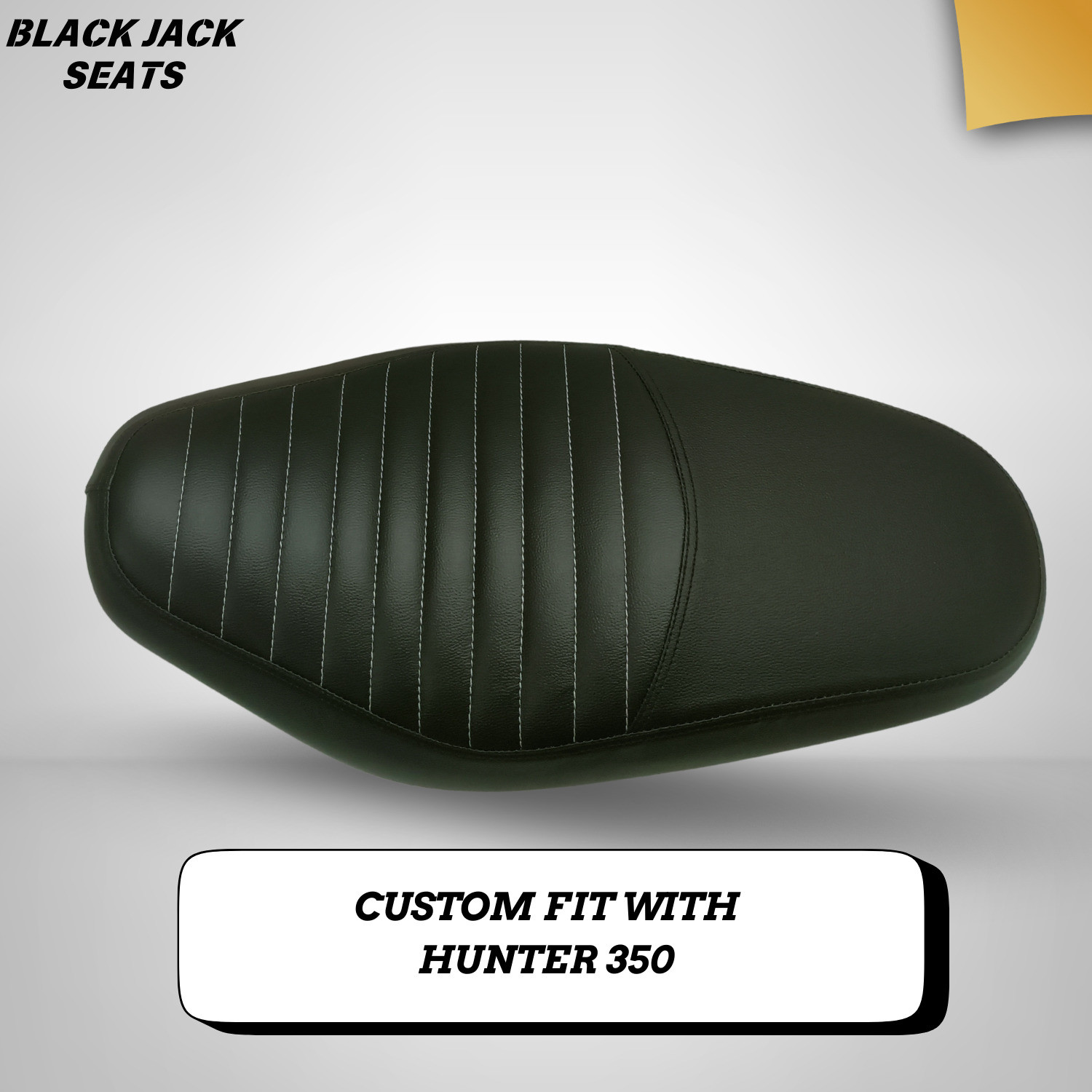 Image of blackjackseats Hunter 350 Premium Pleated Seat cover with white nylon stitch Single Bike Seat Cover For Royal Enfield 350 Twin Spark