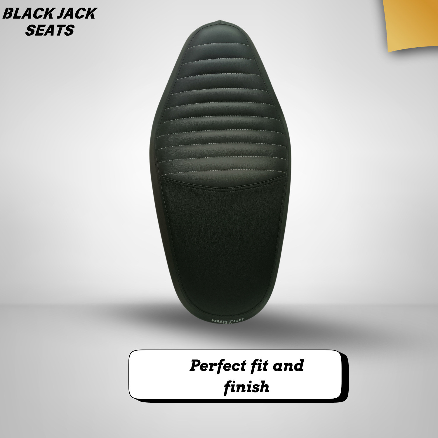 Image of blackjackseats Hunter 350 Premium Pleated Seat cover with white nylon stitch Single Bike Seat Cover For Royal Enfield 350 Twin Spark