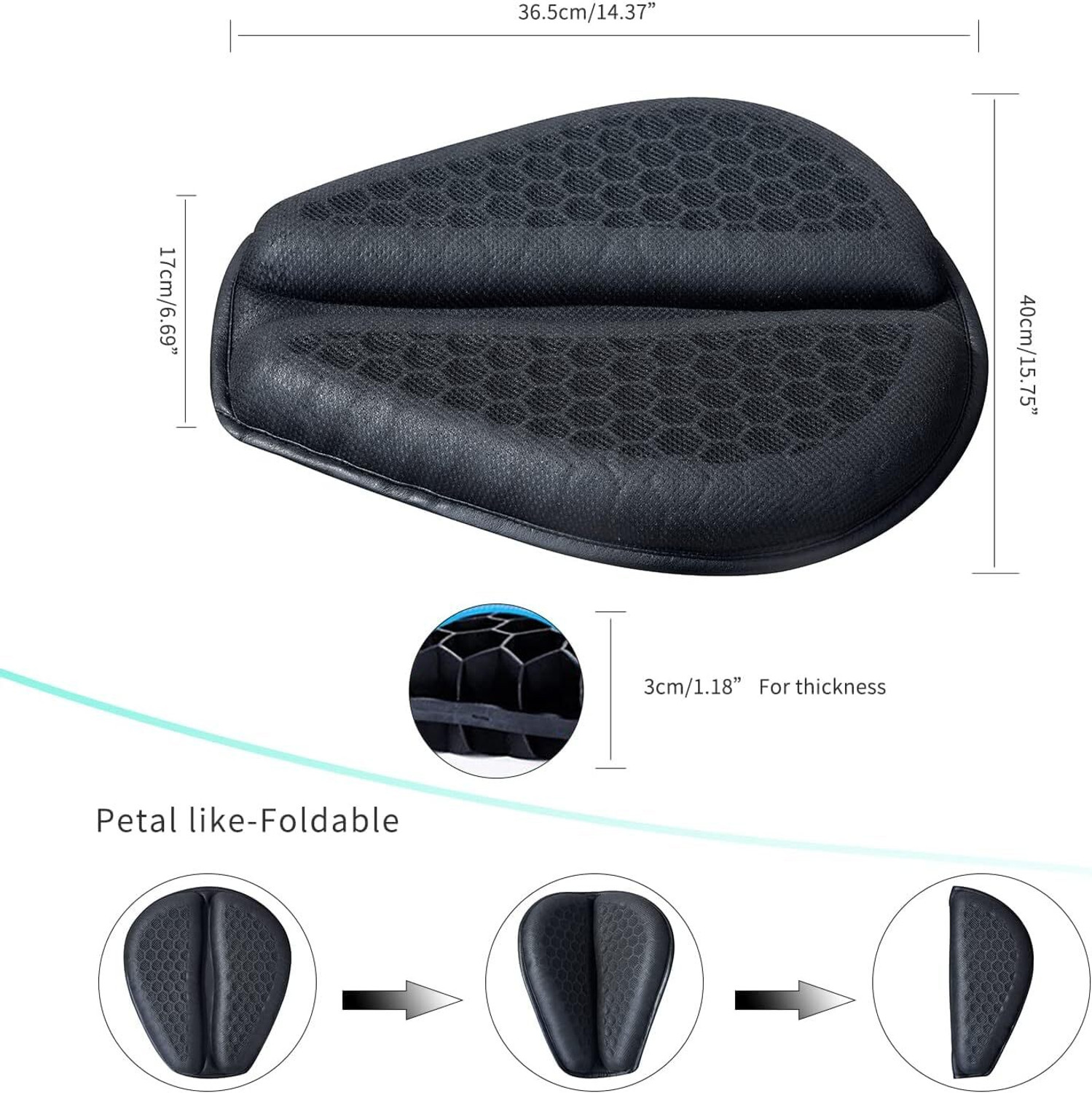 Image of Grandbiker 3D Gel Bike Seat Cushion Pad Shock-Absorbing Honeycomb Gel Cover for Long Rides Single Bike Seat Cover For Universal For Bike Universal For Bike