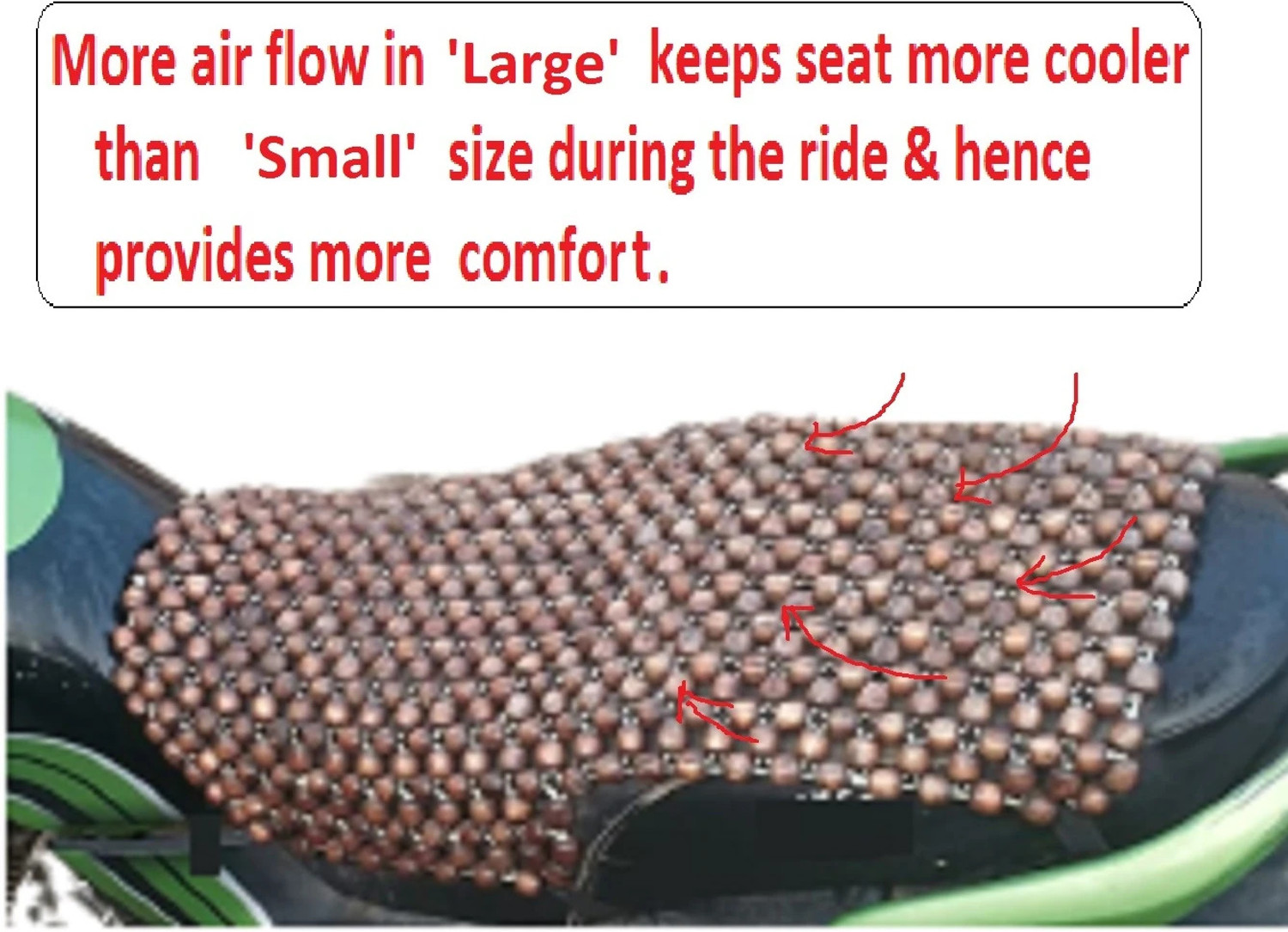 Image of Q1 Beads Acupuncture Design Wooden Beads Bike seat Cover -Full seat Cushion /air Cushion /Gel /seat pad for Bike & Scooty - Pack of 1 (L-Universal fit, Coffee Color) Single Bike Seat Cover For Yamaha, Suzuki, Hero, TVS, Royal Enfield, Honda, Bajaj, Kinetic Avenger 160, Activa 6G, Pleasure, Access 125, Bullet Classic, Maestro Edge, Aviator, Apache RTR 160, Pulsar, CB Shine, Passion Pro, Unicorn, Splendor Plus, Thunder Bird 500, Maestro