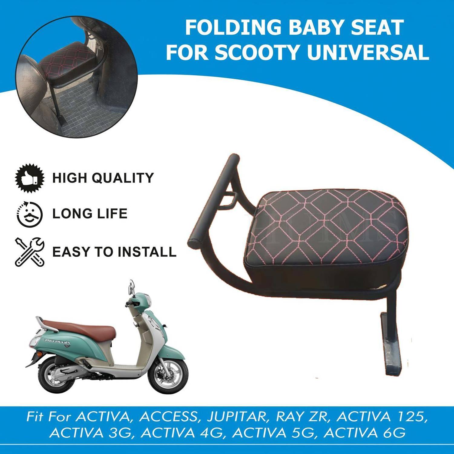 autoformonix GOOD HEAVY METAL Baby Seat Compatible for Activa 4G Single Single Bike Seat Cover For Suzuki, TVS, Honda Access, Activa 4G, Activa 125, Jupiter