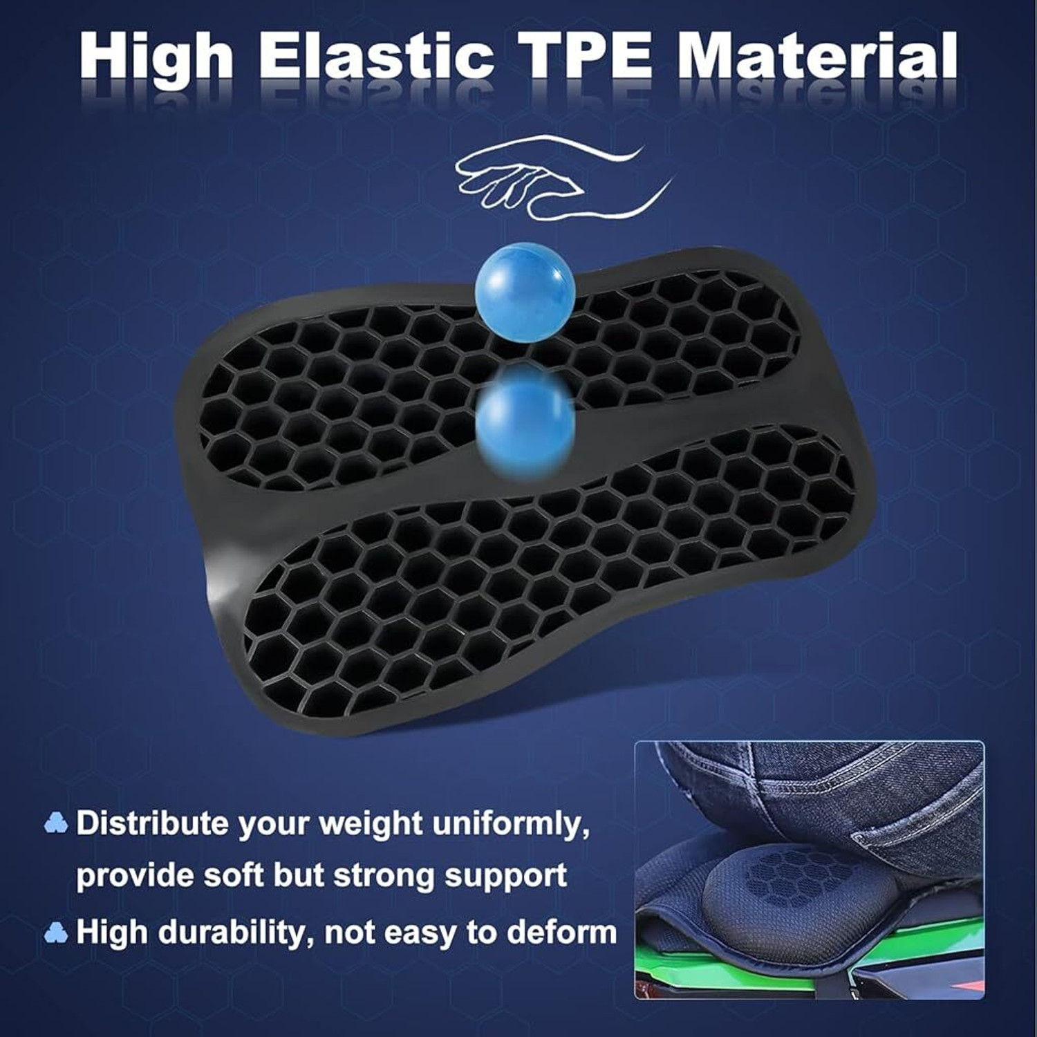 Image of gustave Motorcycle Seat Cushion Gel Pad Honeycomb Shock Absorption Single Bike Seat Cover For Universal For Bike Universal For Bike