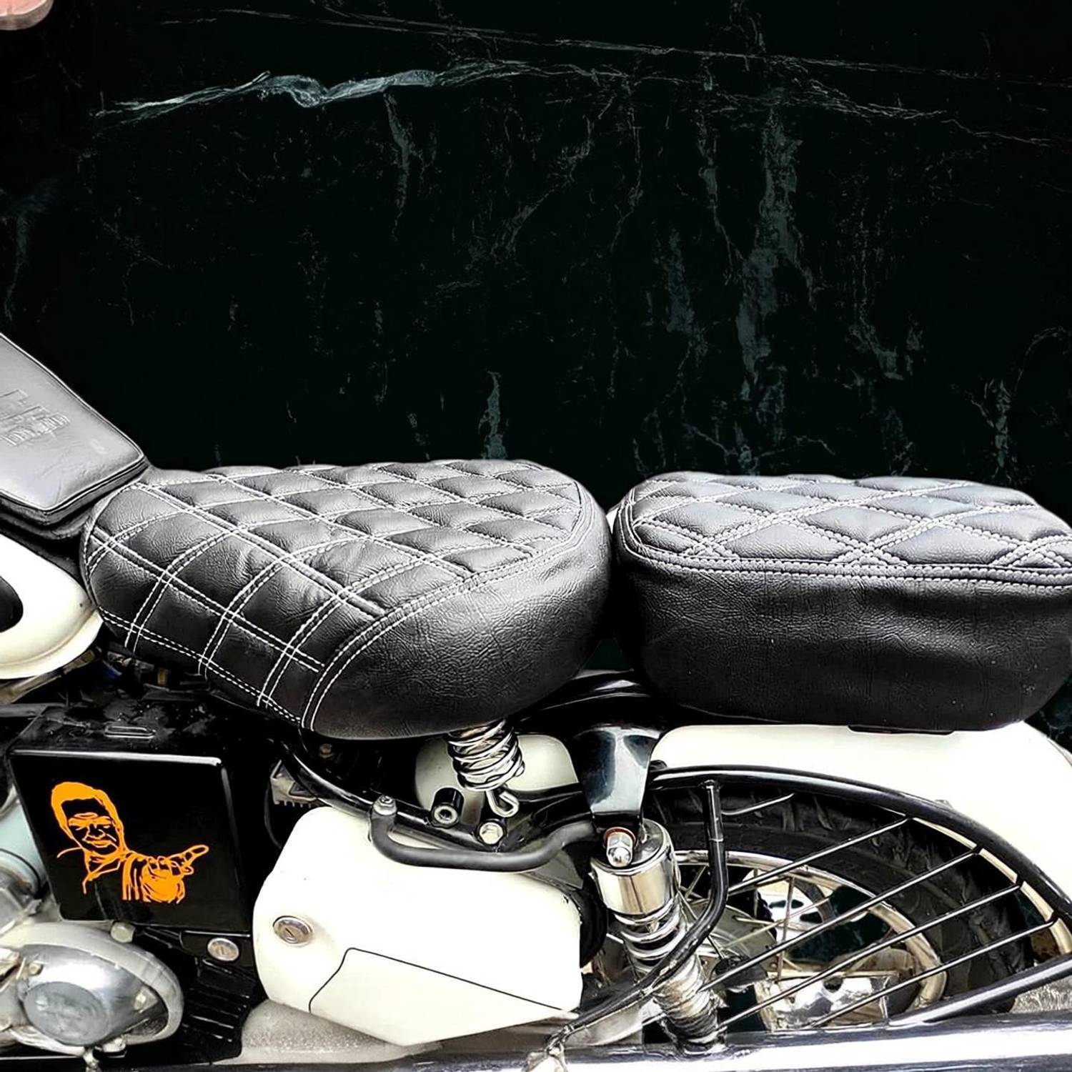 ANK BULLET Diamond cut Design Seat Cover for Classic 350 and 500 (Black with White) Split Bike Seat Cover For Royal Enfield Classic, Classic 350, Classic Chrome, Classic 500, Classic Desert Storm