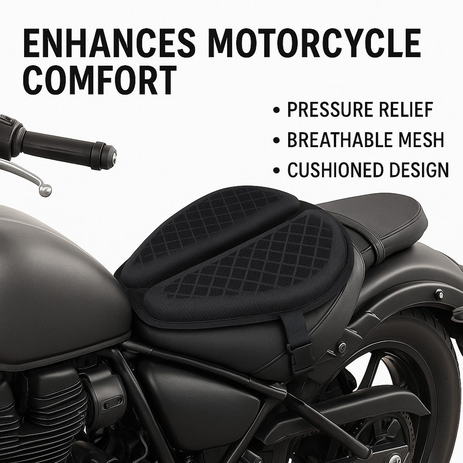 Image of Grandbiker Gel Air Seat Cushion 3D Honeycomb Gel Structure Cover for Long Rides Single Bike Seat Cover For Royal Enfield Meteor 350