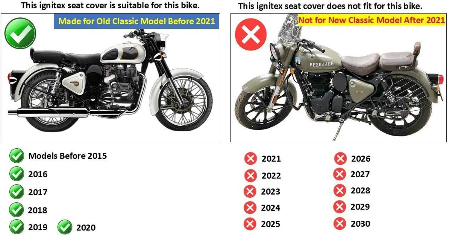 Image of ignitex Waterproof Z Black Premium Leather Split Bike Seat Cover For Royal Enfield Bullet, Bullet Classic, Classic, Classic 350, Classic 500, Classic Desert Storm