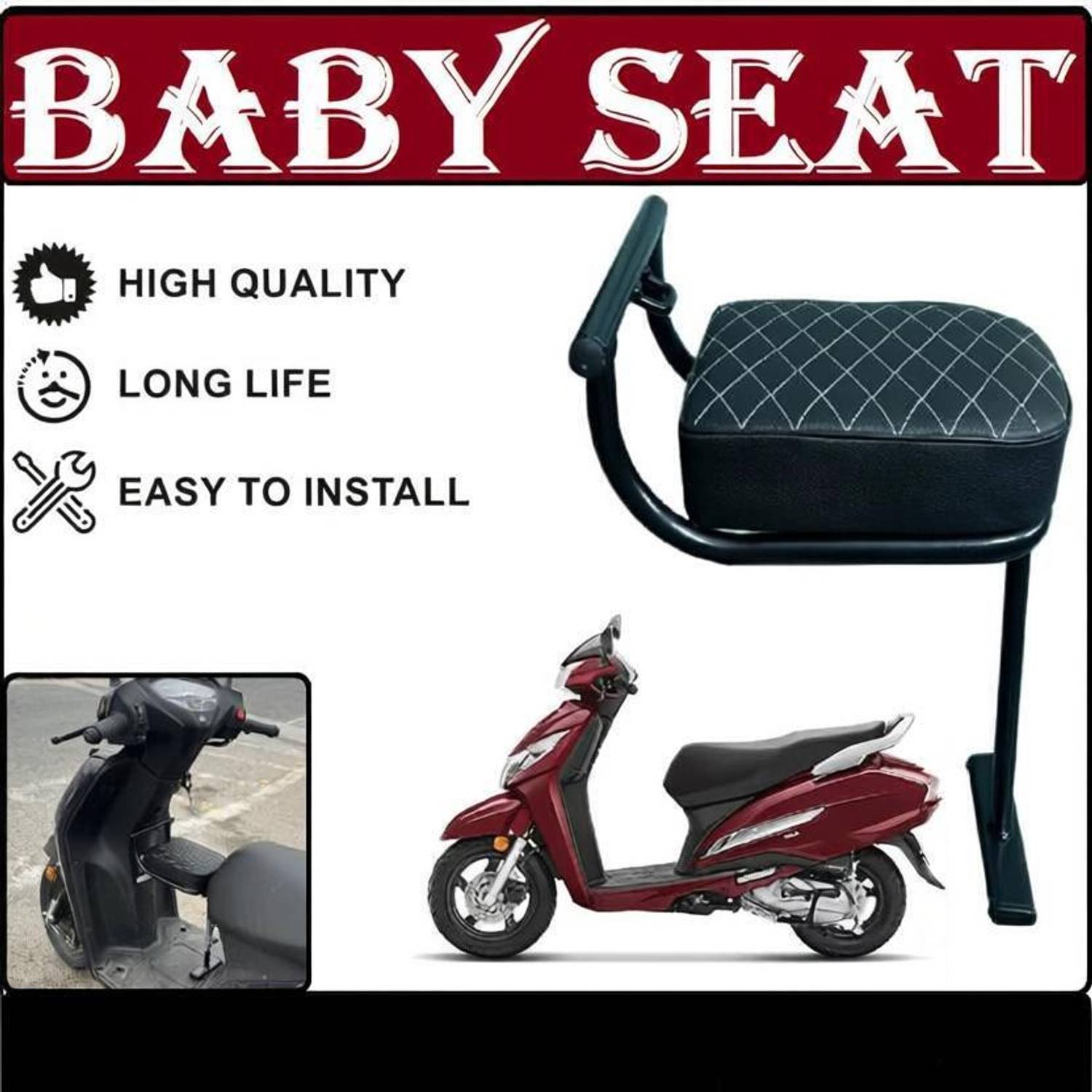Autoladders X-Univarsal Folding Baby Seat Comapatible for All Scootys Single Bike Seat Cover For Hero, Honda, TVS, Bajaj, Suzuki Access, Access 125, Activa, Activa 125, Activa 6G, Jupiter