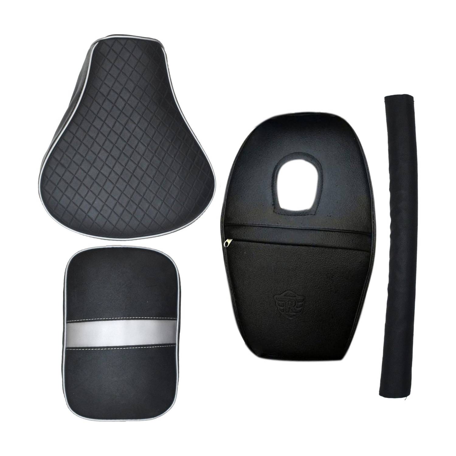 AHLMOTOR Diamond Cut Design Seat Cover with Tank Cover + Back Rest Foam Combo Set for Royal Enfield Classic 350/500cc (Silver with Black) Split Bike Seat Cover For Royal Enfield Classic, Classic 350, Classic Chrome, Classic 500, Classic Desert Storm