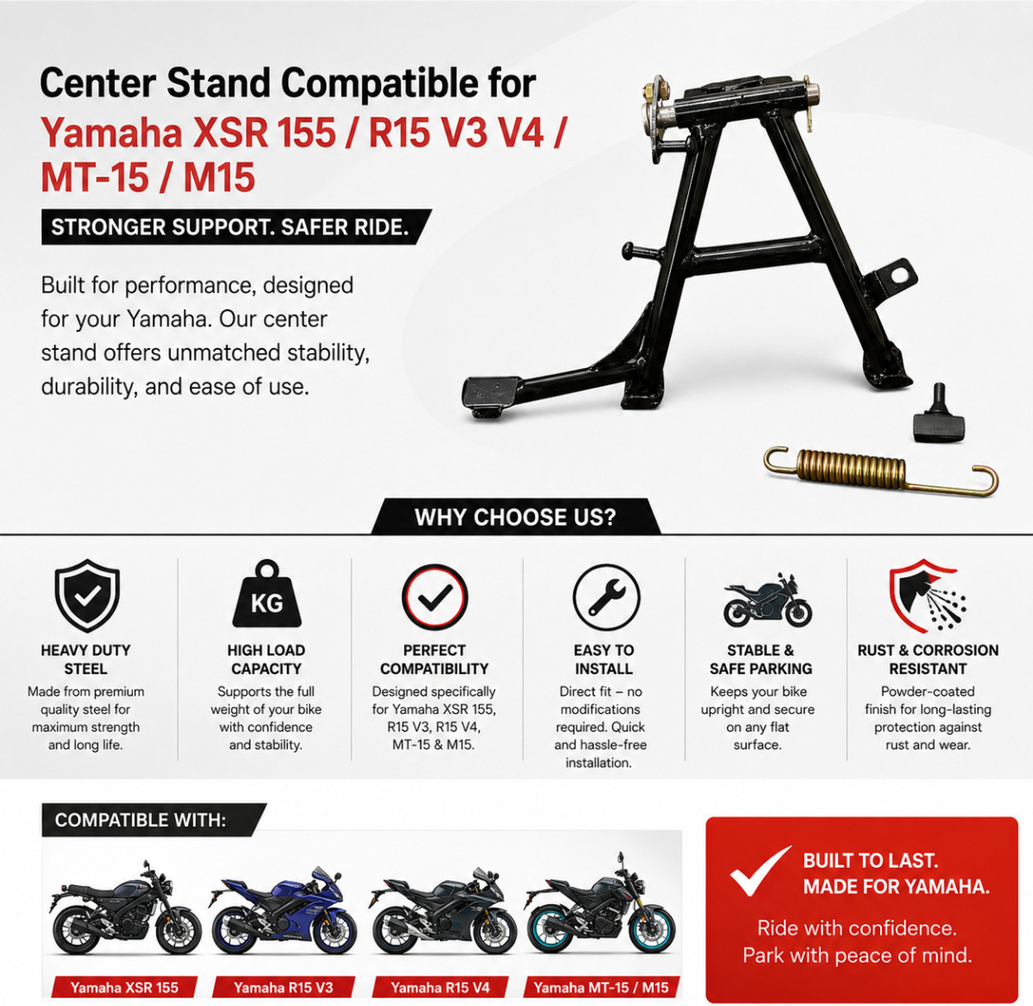 Image of MokyPro Center Stand Compatible for Yamaha XSR 155 / R15 V3 V4 / MT-15 / M15 Bike Centre Stand