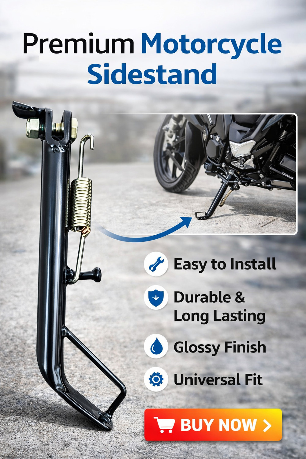 Image of Svr Pulsar 150 Side Stand | Heavy Duty | Glossy Black Finish | Easy Installation Bike Side Stand