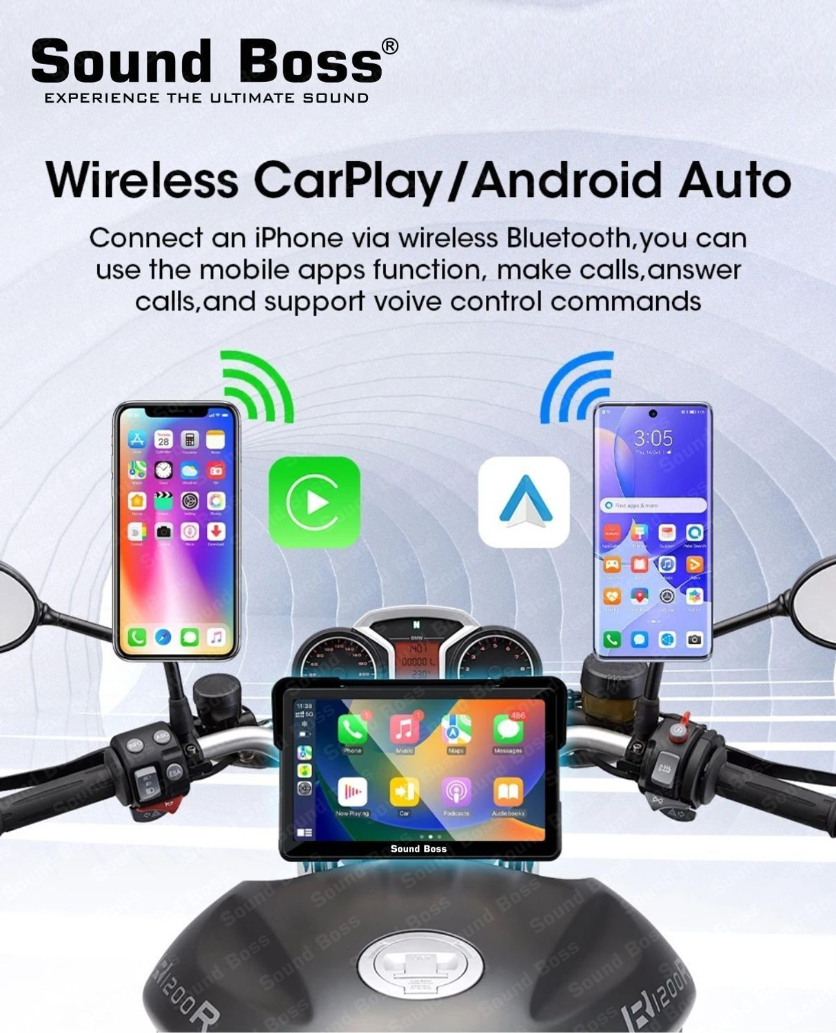 Image of Sound Boss 5 Inch Smart Screen-Wireless CarPlay & Android Auto Touchscreen Bike Stereo System