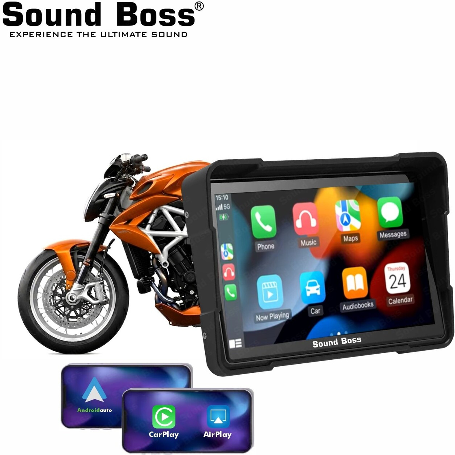 Image of Sound Boss 5 Inch Smart Screen-Wireless CarPlay & Android Auto Touchscreen Bike Stereo System
