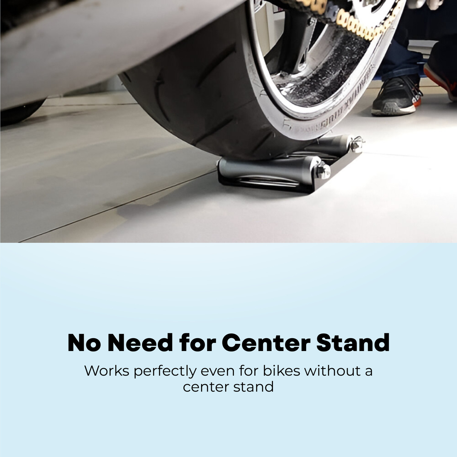Image of OBEROI'S TRADERS Paddock Stand Wheel Roller for Motorcycle Chain Cleaning and Bikes Lubrication Bike Storage Stand
