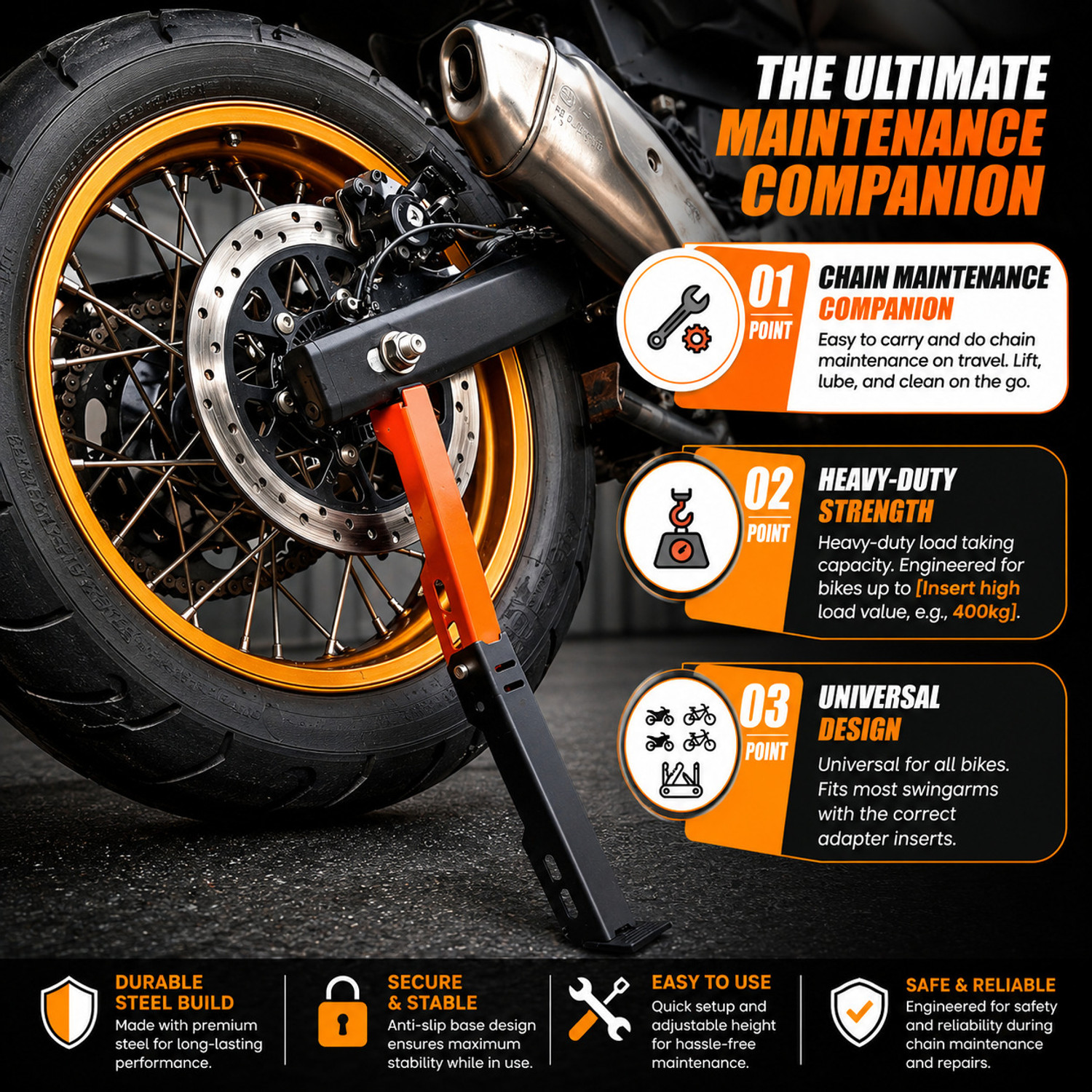 Image of XEWOi Moto Jack for Bike Adjustable, Bike Stand for Chain Cleaning & Lubrication Bike Storage Stand