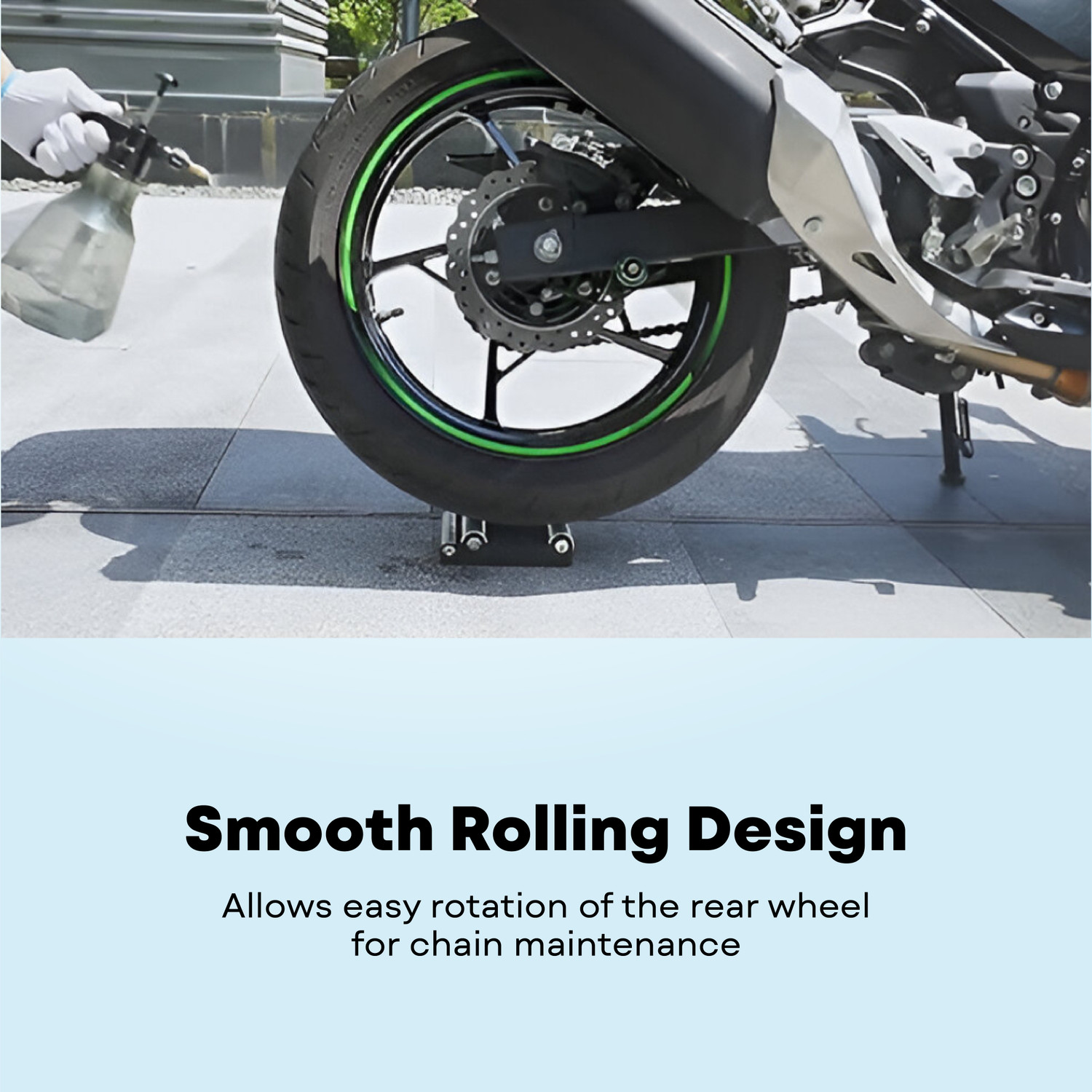 Image of OBEROI'S TRADERS Paddock Stand Wheel Roller for Motorcycle Chain Cleaning and Bikes Lubrication Bike Storage Stand