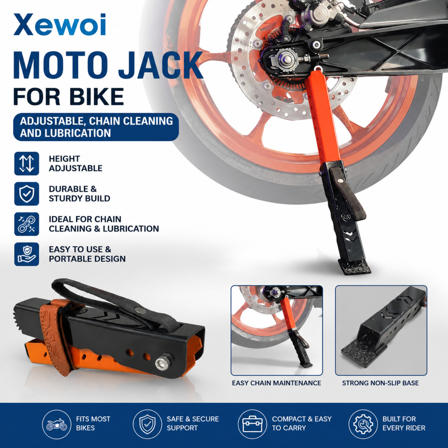 Image of XEWOi Moto Jack for Bike Adjustable, Bike Stand for Chain Cleaning & Lubrication Bike Storage Stand